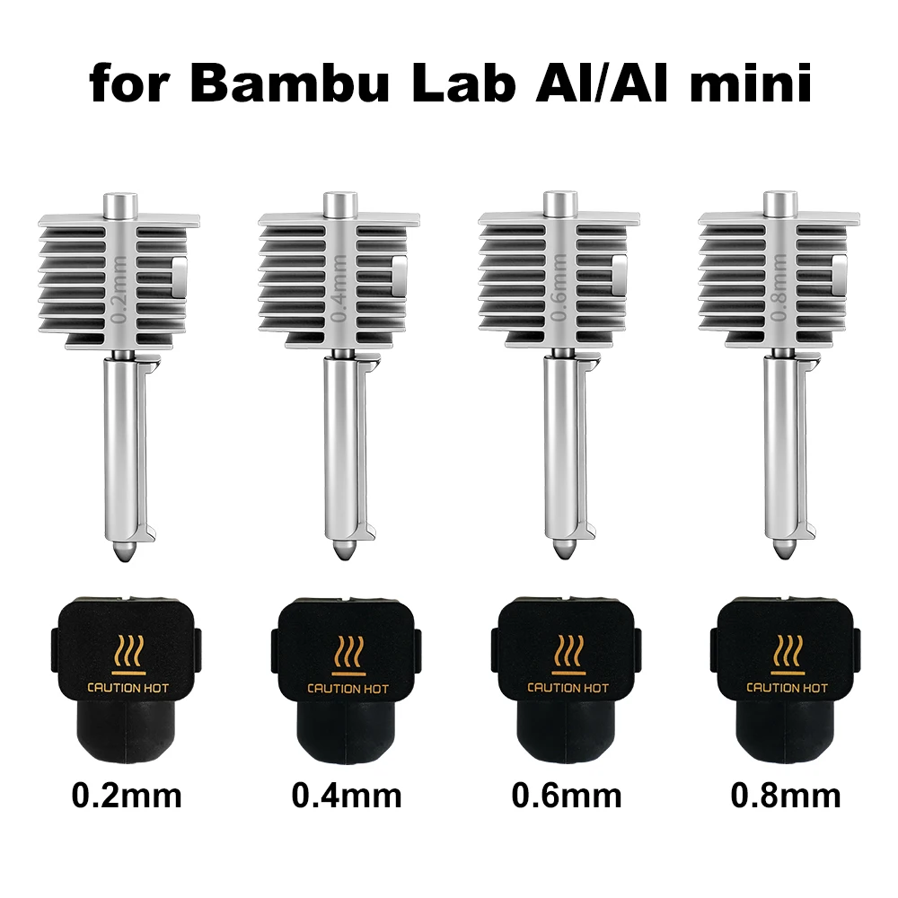 Kit Hotend Aprimorado para Impressora 3D Bamb Lab A1/A1 Mini - Montagem de Hot End de Alta Velocidade com Bico de Aço Temperado de 0.2/0.4/0.6/0.8mm