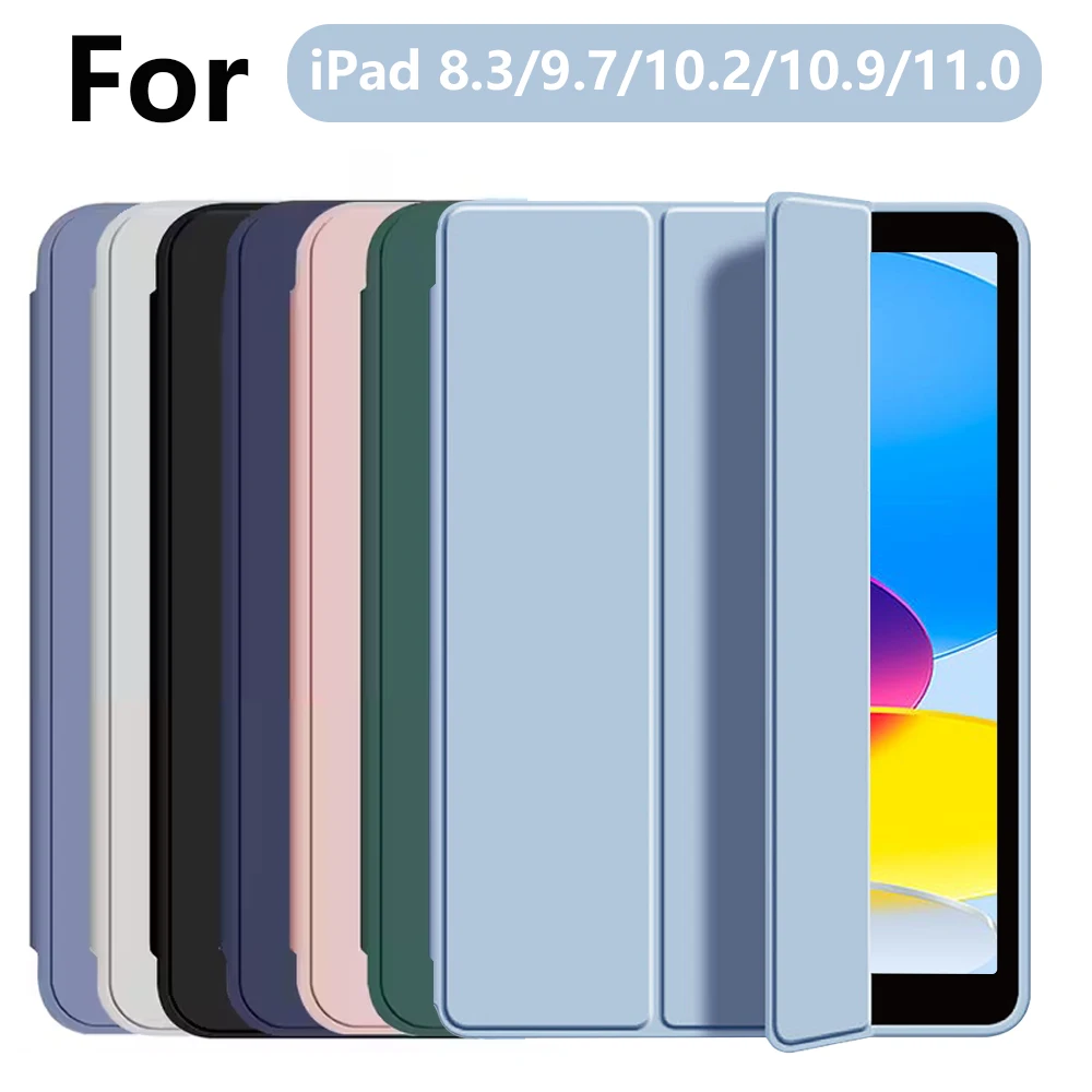 Para iPad 5/6/7/8/9/10a geração Compatível com Air 4/5/6/7 Pro 11, capa protetora inteligente com suporte triplo e capa macia de TPU