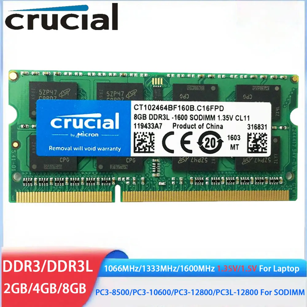 Memória crucial ram ddr3 ddr3l 8gb 4gb 2gb 1066 1333 1600mhz ram 204pin 1.35v/1.5v PC3-12800 memória sodimm para notebook portátil Memória crucial ram ddr3 ddr3l 8gb 4gb 2gb 1066 1333 1600mhz ram 204pin 1.35v/1.5v PC3-12800 memória sodimm para notebook portátil
