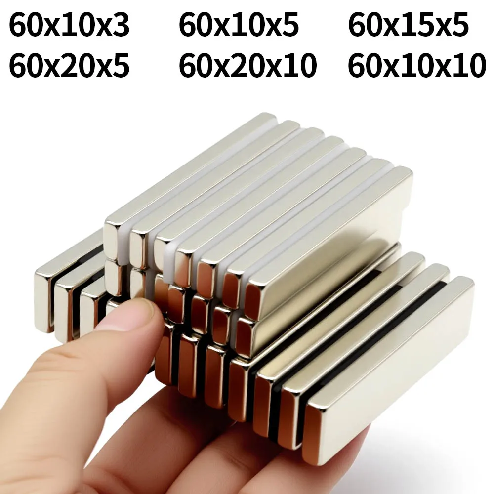 Ímã de neodímio super forte n35 ndfeb bloco imanes magnético permanente ímãs poderosos geladeira 60x10x3 60x10x5mm