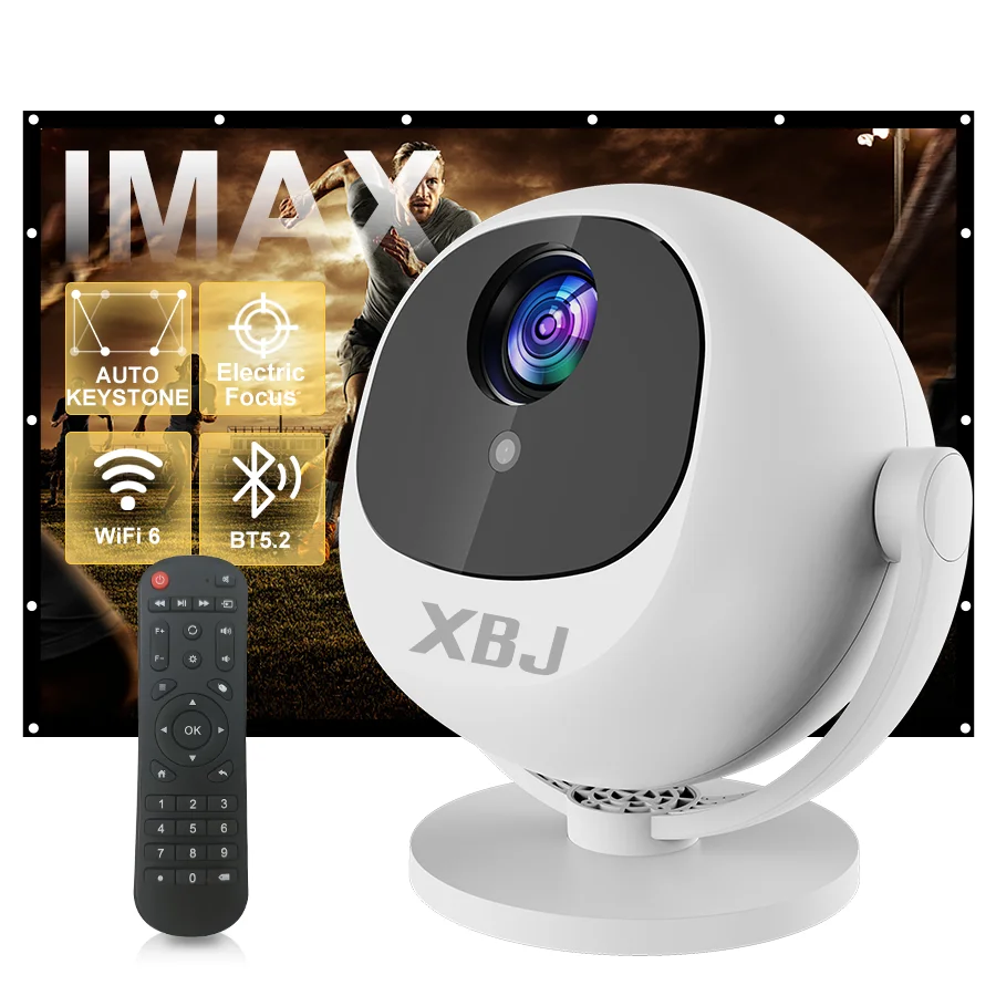 Projetor esférico de home theater 4K XBJ, Android WiFi 6 BT 5.0 Auto Keystone 360 ° Projetor de vídeo portátil de rotação para exterior