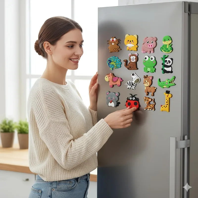 12pçs conjunto de ímãs de geladeira de animais fofos com elefante, girafa, vaca, ovelha, coala, panda, sapo e assim por diante – decoração de plástico macio e colorido