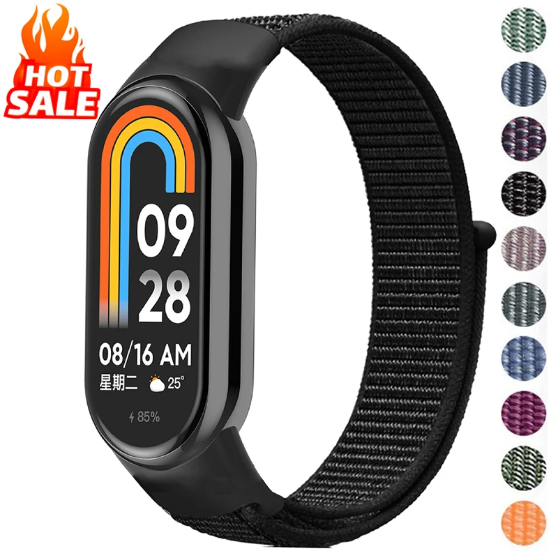 Pulseira de nylon com fecho de laço para Xiaomi Mi Band 11 10 9 8, pulseira de substituição, pulseira inteligente Xiaomi Smart Band 11 10 9 8 NFC.
