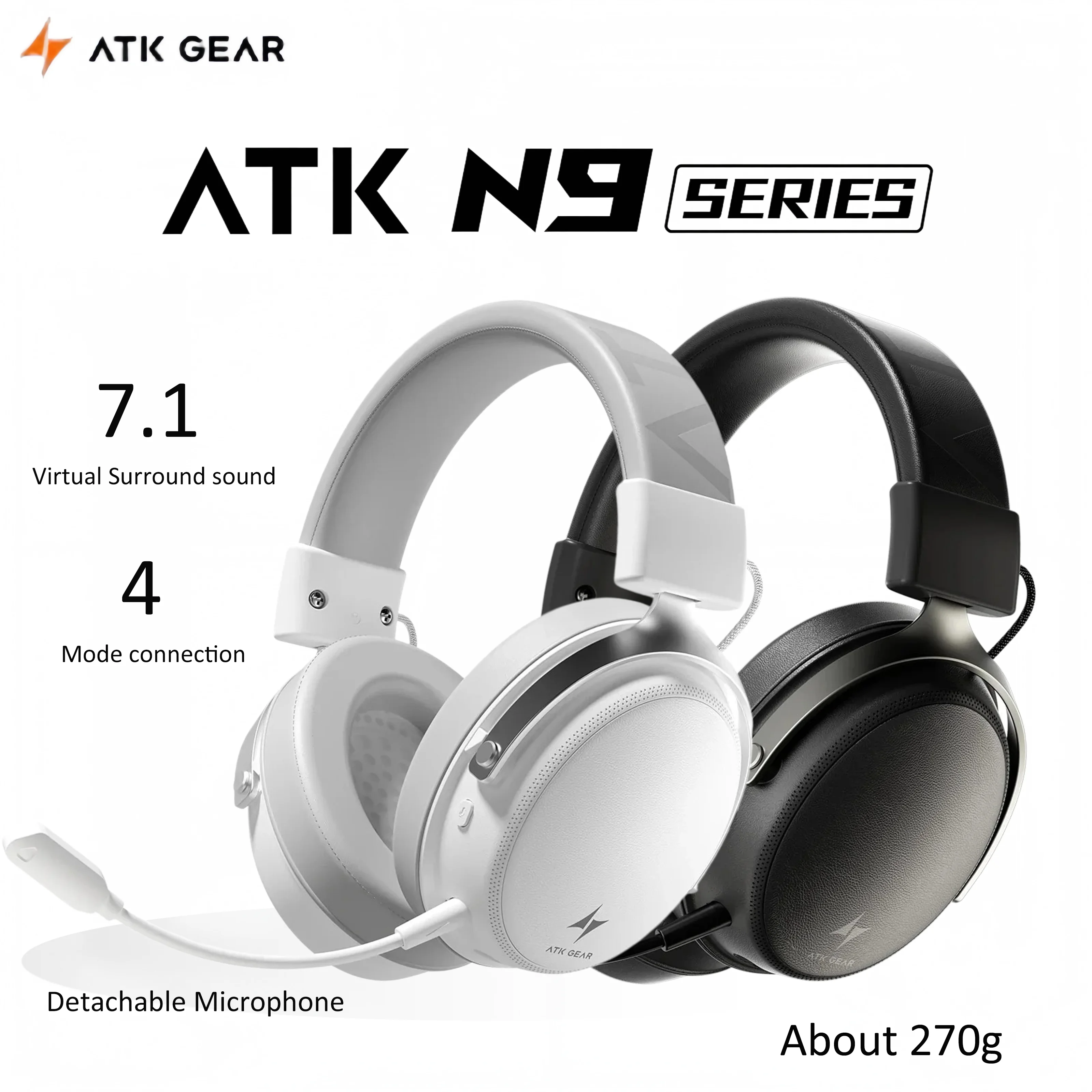 Fone de Ouvido Sem Fio ATK N9 Pro Ultra com Som 7.1, Quatro Modos, Leve, para E-sports, com Microfone, Baixa Latência, Redução de Ruído, Presente