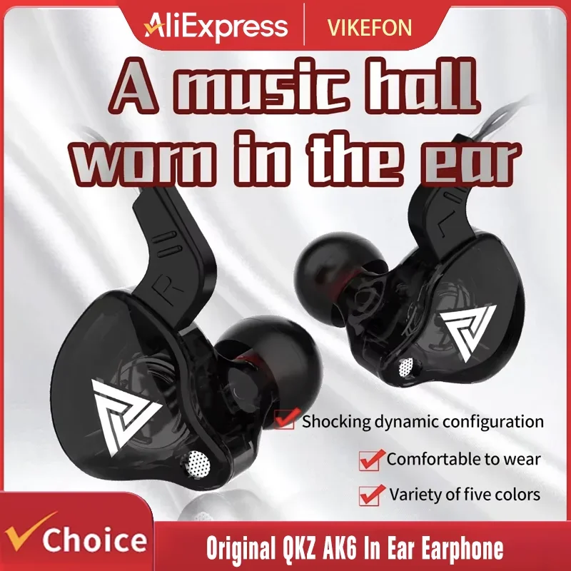 Fone de Ouvido Intra-auricular VIKEFON QKZ AK6 com 6 Drivers Dinâmicos, Microfone, Estéreo, Esportivo, HIFI, Subwoofer, Headset Monitor, Fones de Ouvido
