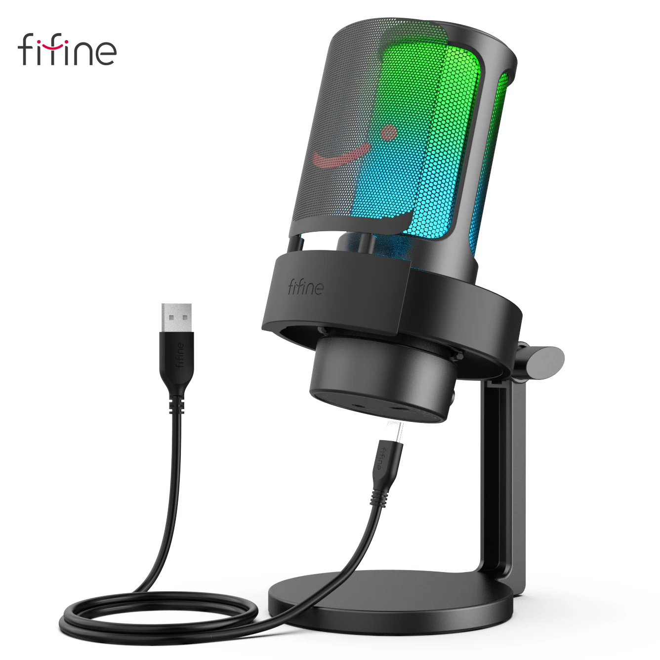 Microfone USB FIFINE para gravação e streaming em PC e Mac, saída de fone de ouvido e botão Touch-Mute, microfone com 3 modos RGB -A8