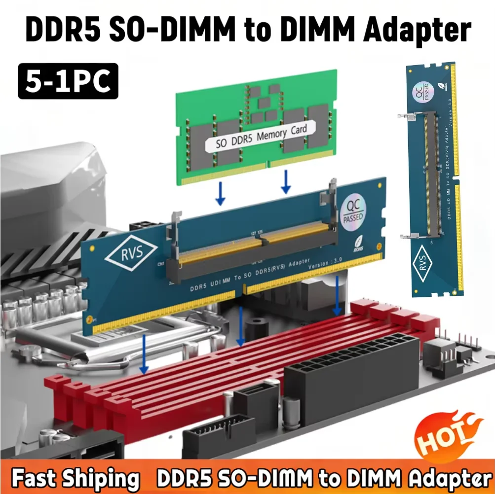 Adaptador de Memória RAM DDR5 de Laptop para Desktop (5-1PC) - Placa U-DIMM SO-DIMM para PC DIMM