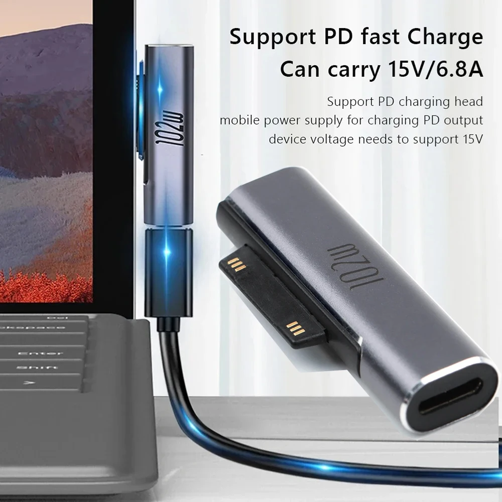 Adaptadores de carregamento rápido pd 102w, fonte de alimentação tipo c, conexão para microsoft surface pro x 8 7 6 5 4go, plugue conversor de livro
