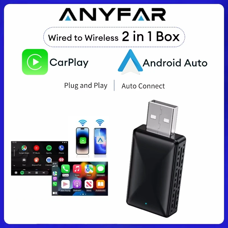 Adaptador Sem Fio Carplay Android Auto 2 em 1 Smart Dongle 2026 5G WIFI Para iPhone e Telefone Android Para Volvo Benz MG Kia Chery VW