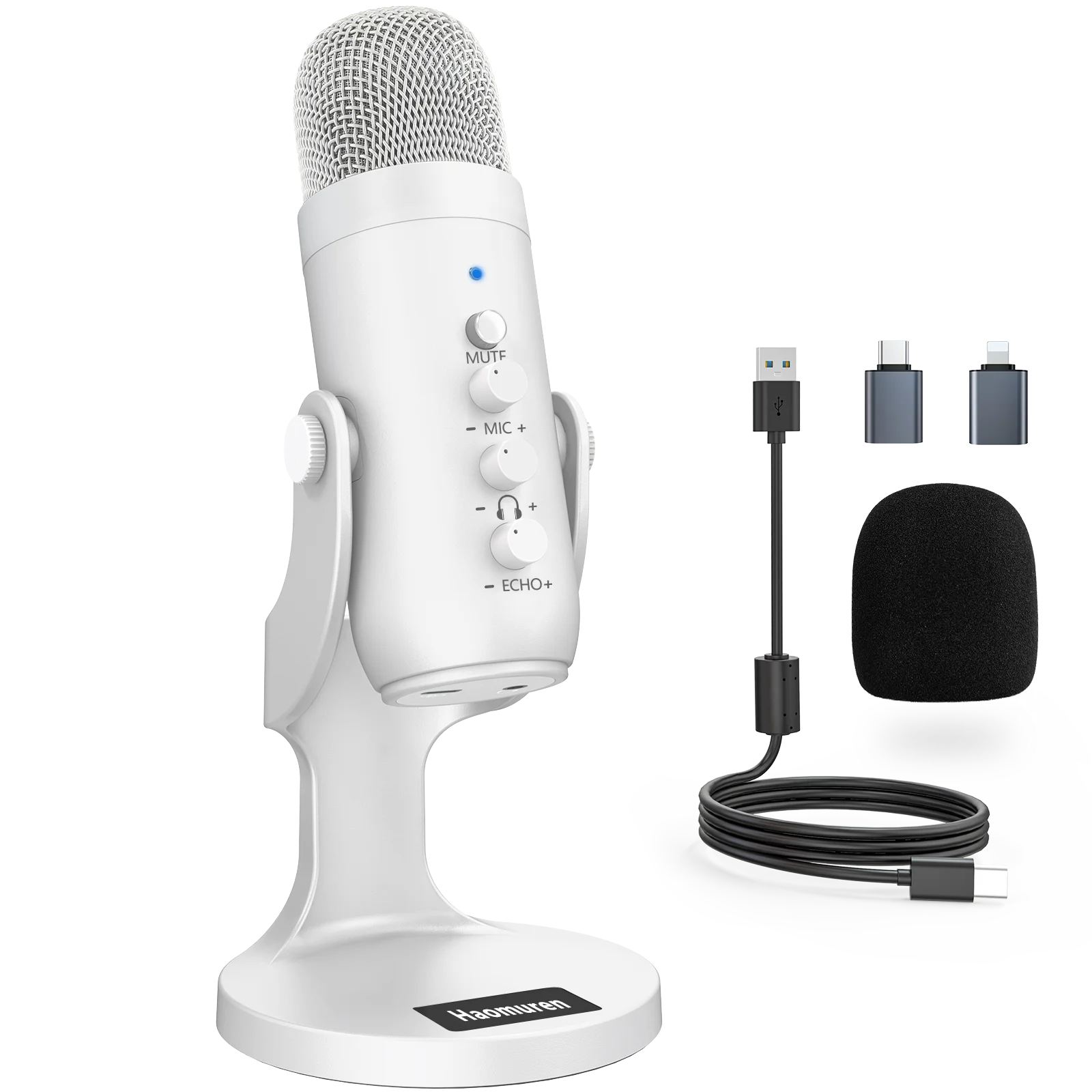 Haomuren profissional branco usb microfone condensador estúdio gravação microfone para computador telefone jogos streaming podcast youtube