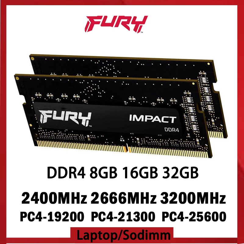 Fury Memoria RAM DDR4 32GB 8GB 16GB 3200MHz 2400 2666MHz Memória para laptop 260 pinos SODIMM PC4-19200 21300 25600 Notebook RAM