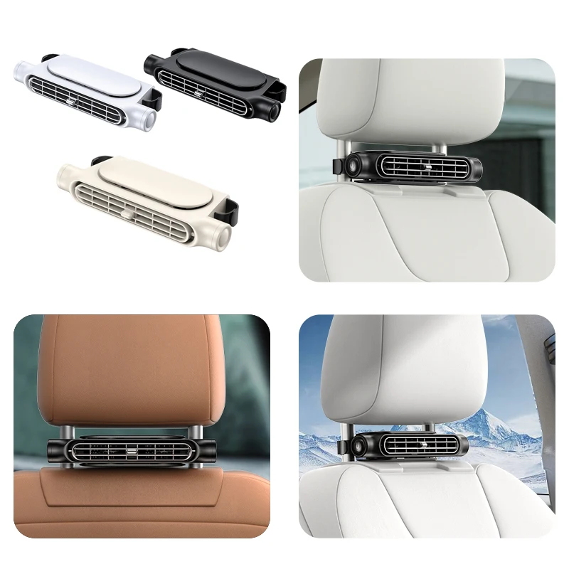 Ventilador portátil do assento de carro, encosto traseiro, ventilador elétrico, fonte de alimentação USB, ar condicionado, acessórios interiores do carro