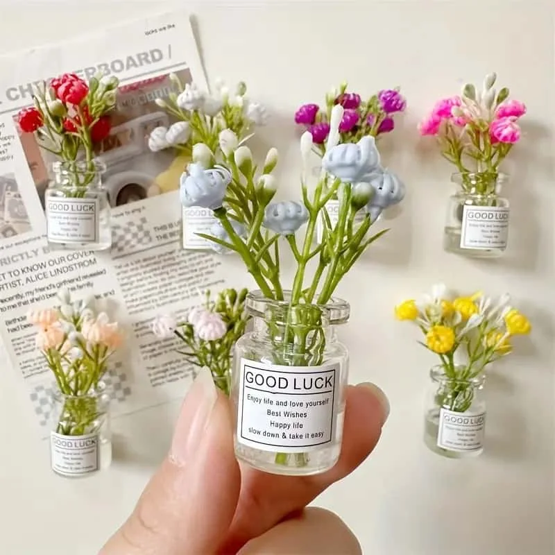 8 pçs mini ímãs de vaso pequeno bonito mini ímãs de geladeira vaso 3d diversão acessórios de geladeira decoração de cozinha feriado gif