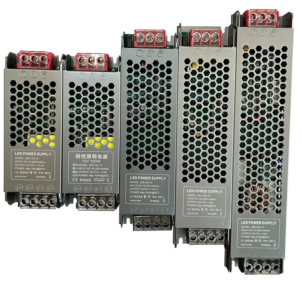 Fonte de alimentação de comutação dc 12v 24v AC110-250V transformadores de iluminação mudo 60w 100w 200w 300w 400w adaptador de alimentação de driver de luz led