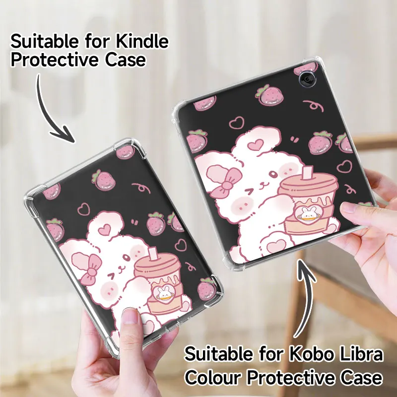 Capa transparente de TPU macio com estampa, para Kindle 10/11/12th, Paperwhite 5, Kobo Clara Color/BW, Libra Color (2024), capa para leitor eletrônico