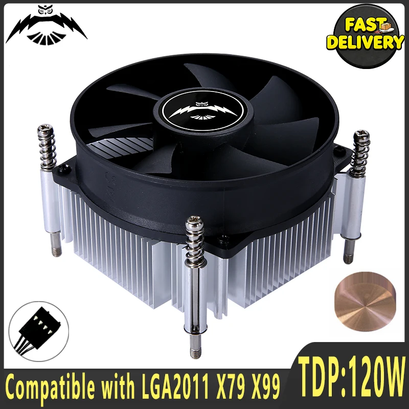 Cooler LGA2011 Compatível com Processadores E5 X79 X99, Dissipador de Calor Horizontal para CPU com Núcleo de Cobre/Alumínio, Ventilador PWM de 4 Pinos, Resfriamento a Ar