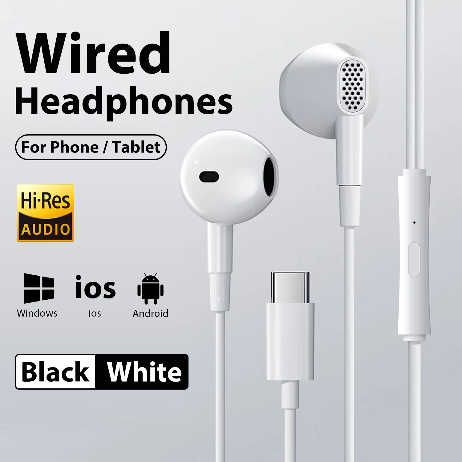 Fones de Ouvido com Fio USB Tipo C para Samsung, iPhone 17, Xiaomi, iPad, Telefone com Microfone, Fones de Ouvido HiFi com Som Surround In-ear