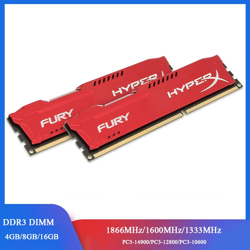 Memória ram ddr3 8gb 4gb 1866mhz 1600mhz 1333mhz memória ram de desktop 240 pinos dimm 1.35v/1,5v dimm PC3-12800 14900 hyperx fury