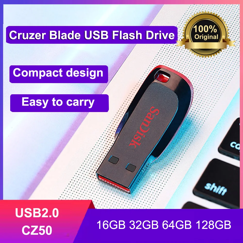Pendrive Original SanDisk USB2.0 Flash Drive 16GB 32GB 64GB 128GB Memórias USB Flash SDCZ50 Pen Drive USB