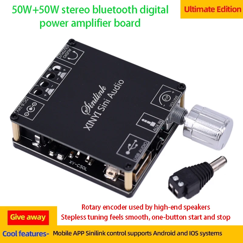 Xinyi mini áudio c50l/c100l estéreo bluetooth placa amplificador de potência digital 50w canal duplo 360 graus ajuste stepless ampmodule Xinyi mini áudio c50l/c100l estéreo bluetooth placa amplificador de potência digital 50w canal duplo 360 graus ajuste stepless ampmodule