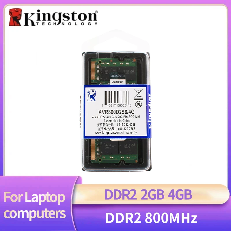Kingston DDR2 Laptop DDR2 Ram 2GB 4GB 800MHz SODIMM PC2-6400 200Pin 1.8V para modelo de memória de notebook