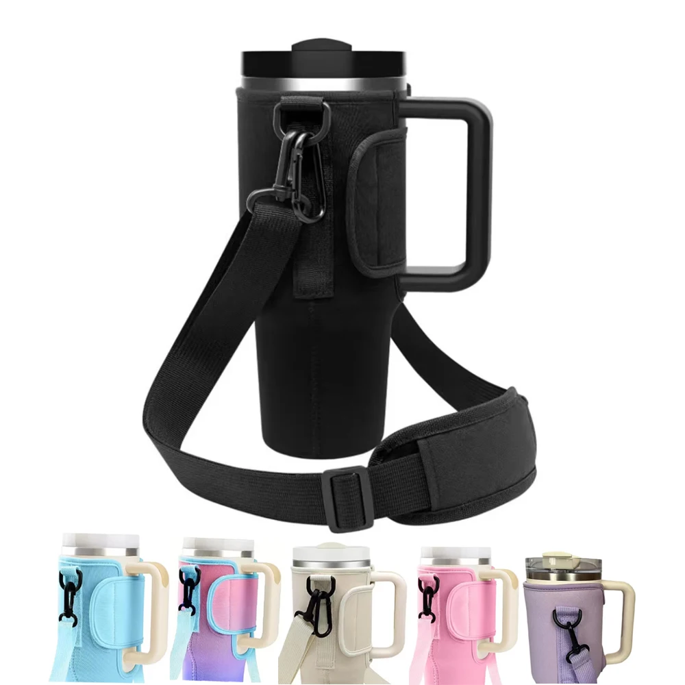 Bolsa crossbody para garrafa de água 30/40oz, acessório reutilizável para garrafa de água, bolsa térmica portátil com alça de ombro ajustável