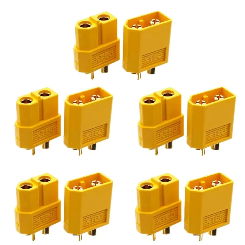 Conector de Bateria XT60 (10 Peças) - Plugue Macho Banhado a Ouro para Acessórios de Drones e Aeronaves RC
