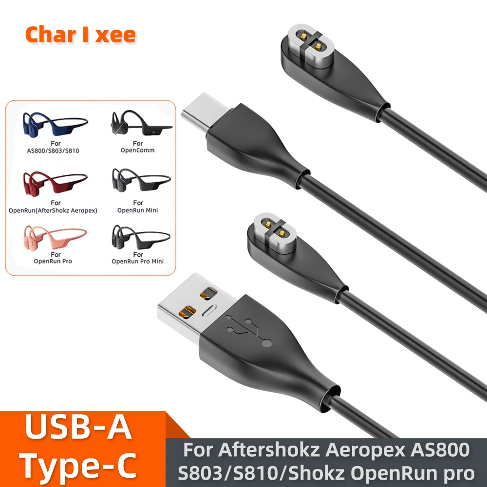 Carregador de fones de ouvido de condução óssea para aftershokz aeropex as800/s803/s810 shokz openrun pro cabo de carregamento magnético usb/tipo-c