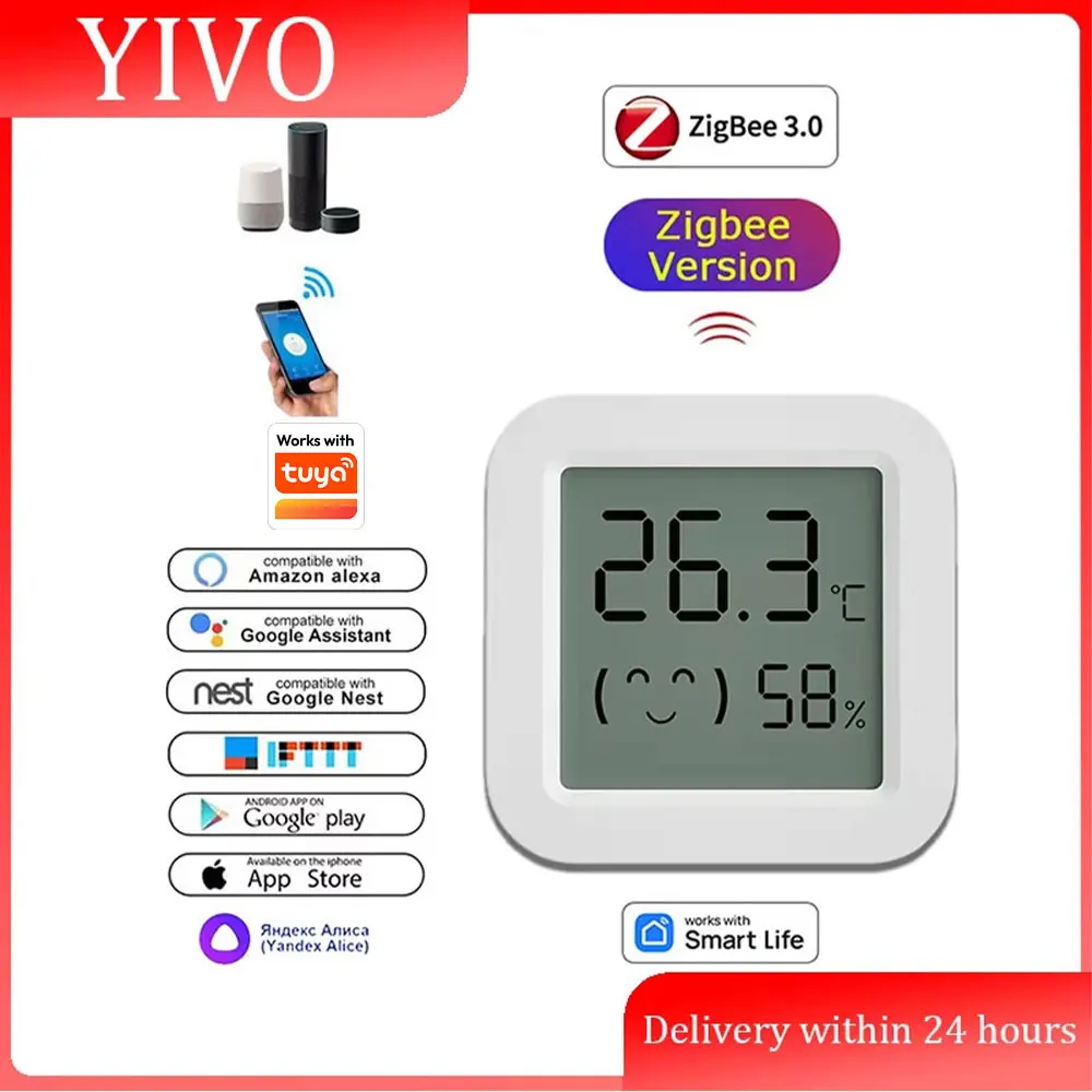 Sensor de temperatura e umidade Zigbee 3.0, termômetro com controle remoto via aplicativo Tuya Smart Life para casa inteligente, funciona com Yandex Alexa
