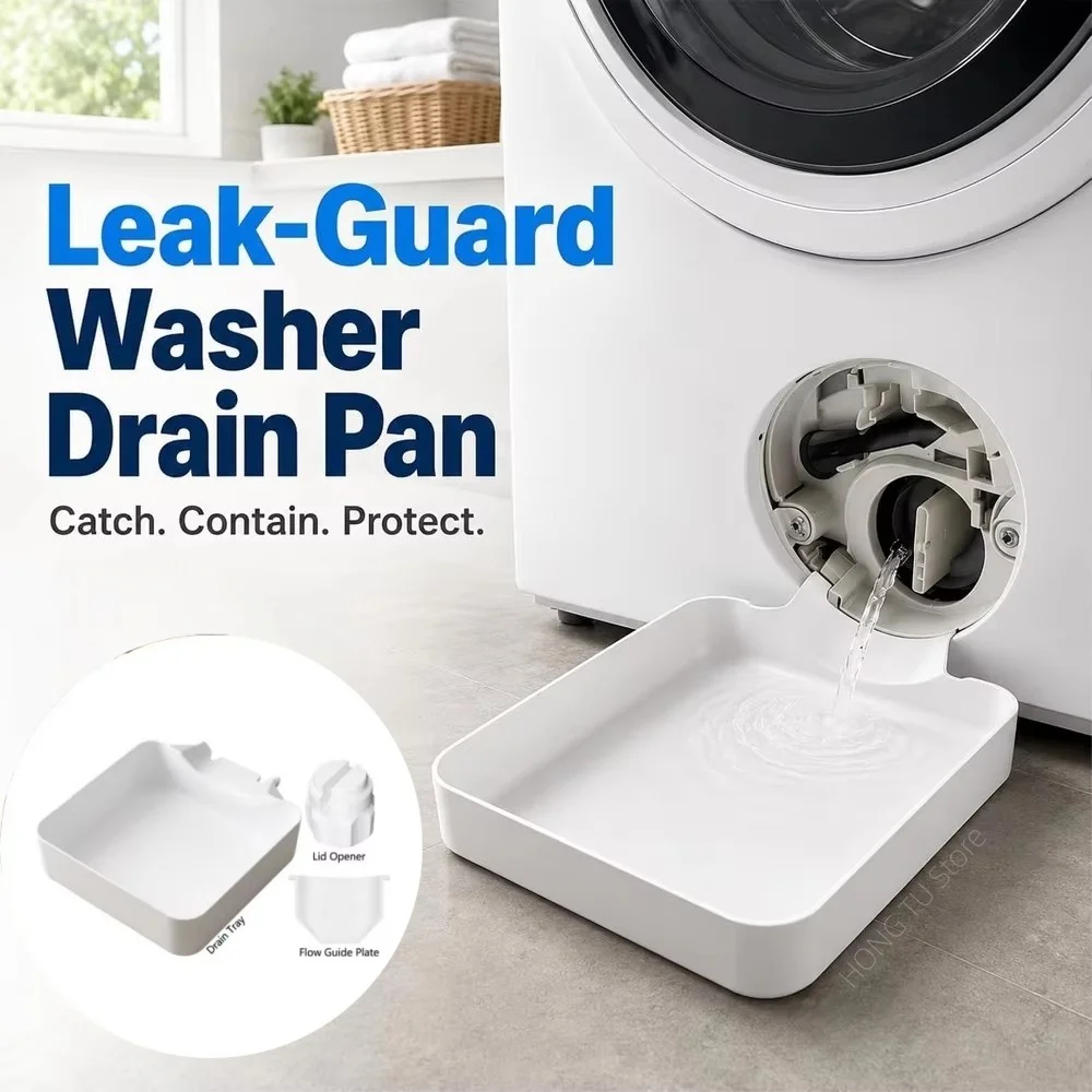 Nova Bandeja Coletora de Água para Máquina de Lavar Roupa: Previne Eficazmente o Transbordamento e Garante a Drenagem com Filtro de Fiapos e Bandeja de Limpeza