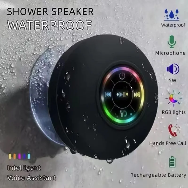 Caixa de Som Portátil Bluetooth à Prova d'Água IPX4 com Luz LED para Banheiro e Uso Externo, com Ventosa para Fixação em Parede, Mini Estéreo Caixa de Som Portátil Bluetooth à Prova d'Água IPX4 com Luz LED para Banheiro e Uso Externo, com Ventosa para Fixação em Parede, Mini Estéreo