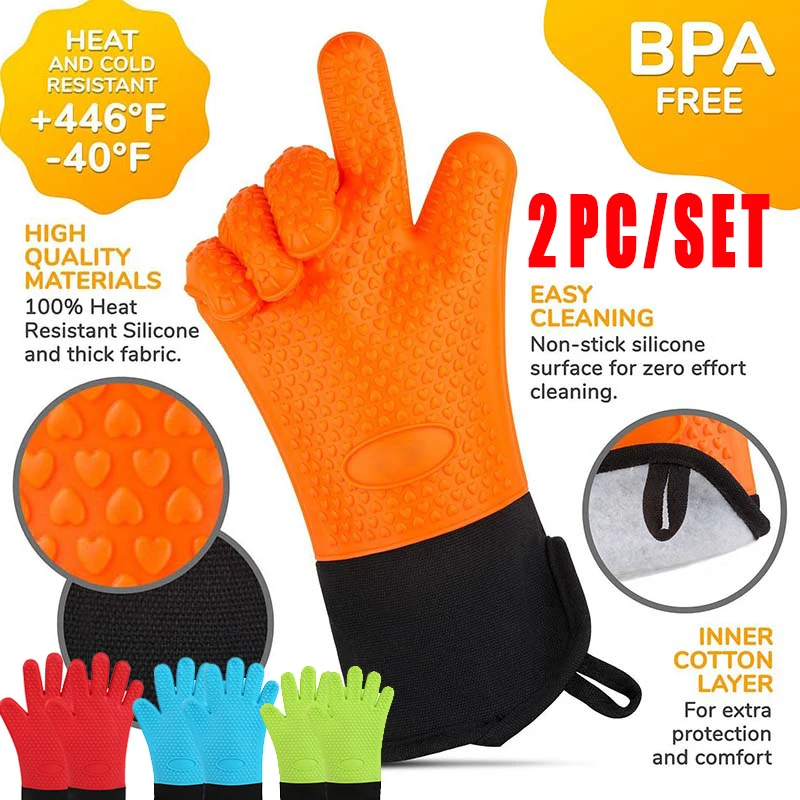 1-2 pçs luvas de silicone resistentes ao calor cozinhar churrasco gants silicone cozinha microondas luvas grill forno anti-escaldante luvas 1-2 pçs luvas de silicone resistentes ao calor cozinhar churrasco gants silicone cozinha microondas luvas grill forno anti-escaldante luvas