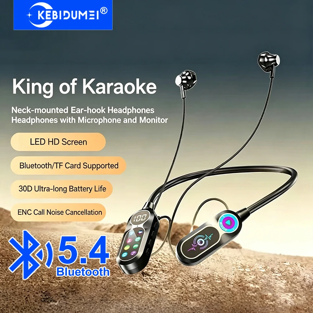 Fones de Ouvido KEBIDUMEI com Tela HD, Som HiFi, Bluetooth 5.4, Headsets Sem Fio para Esportes e Jogos, Fones In-ear