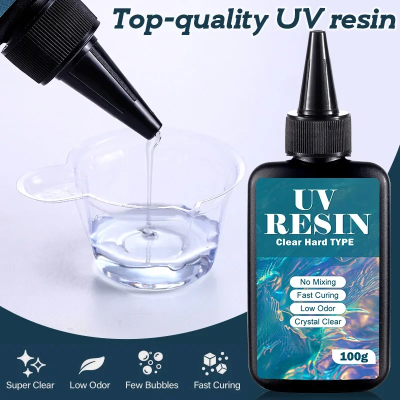 Kit de Resina UV Cristalina de Cura Ultravioleta Tipo Duro Aprimorado com Luz para Artesanato, DIY, Fabricação de Joias e Moldagem