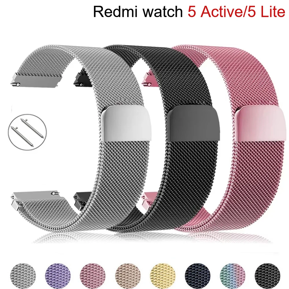 Pulseira de Metal para Redmi Watch 5 Active/5 Lite Acessórios Bracelete de Laço Milanes Correa Xiaomi Redmi Watch5 Lite 22mm Pulseira de Metal para Redmi Watch 5 Active/5 Lite Acessórios Bracelete de Laço Milanes Correa Xiaomi Redmi Watch5 Lite 22mm