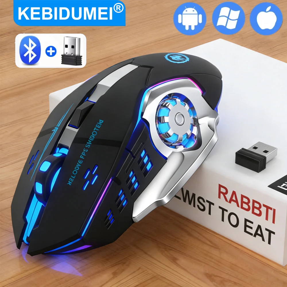 Mouse Sem Fio 2.4G USB Bluetooth Mecha para Jogos, Recarregável, Silencioso, com Luz de Fundo, Ergonômico, Acessórios para Jogos
