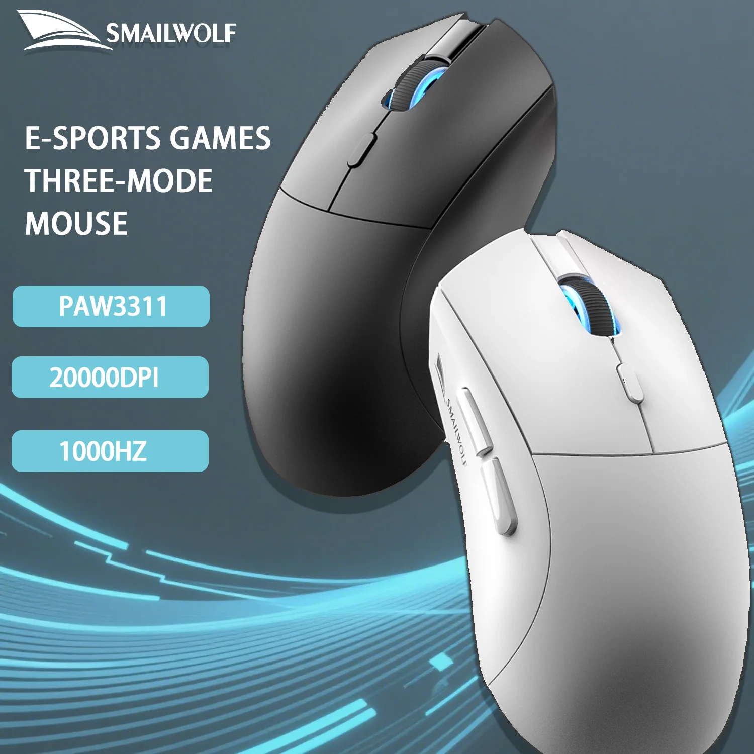 SMAILWOLF RS7 Bluetooth sem fio de três modos e-sports mouse para jogos 2000DPI seis velocidades ajustável PAW3311 mouse para jogos e escritório