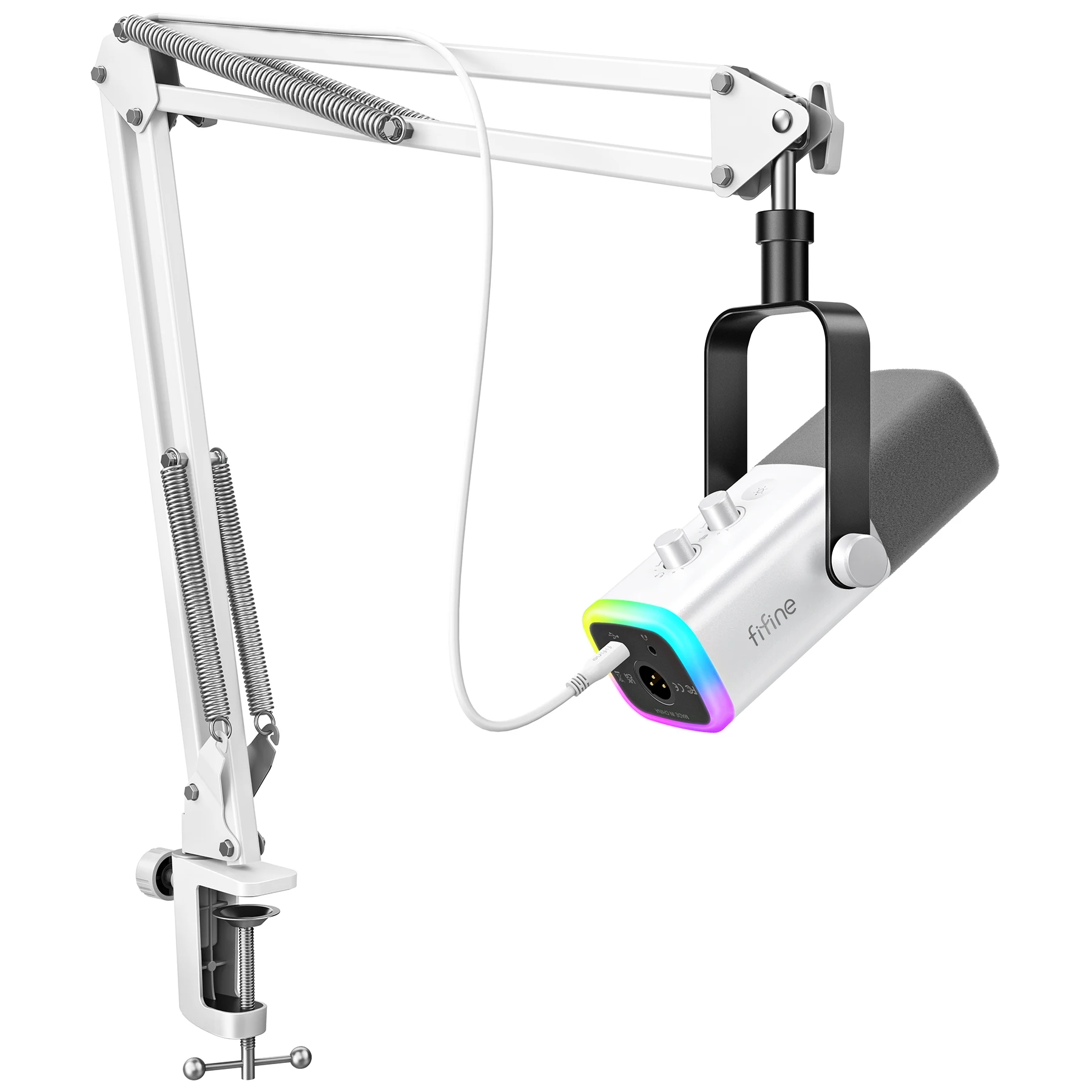 Kit de microfone para jogos FIFINE USB/XLR com entrada para fone de ouvido/RGB/braço de lança, conjunto de microfone dinâmico para PC PS5/4 Mixer AmpliGame White-AM8TW Kit de microfone para jogos FIFINE USB/XLR com entrada para fone de ouvido/RGB/braço de lança, conjunto de microfone dinâmico para PC PS5/4 Mixer AmpliGame White-AM8TW