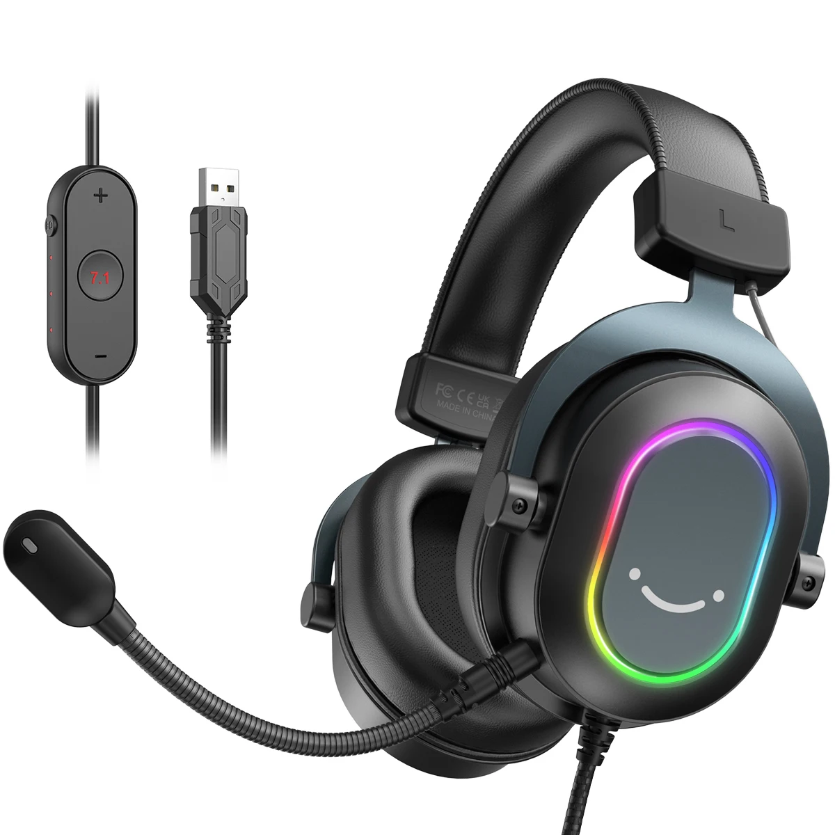 Fone de ouvido para jogos RGB dinâmico Fifine com microfone Fones de ouvido sobre a orelha 7.1 Sonido surround PC PS4 PS5 3 opções EQ Jogo Filme Música - H6
