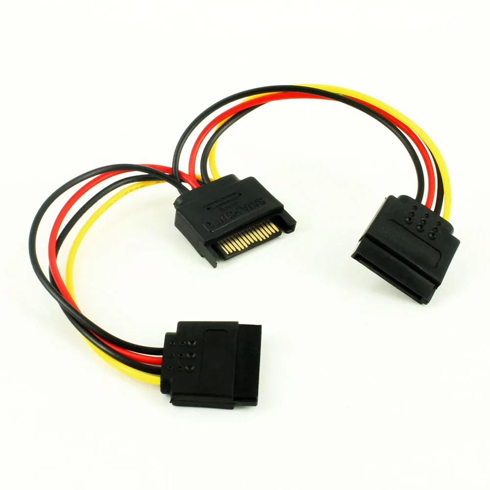 Oullx sata 1 macho para 2 daul fêmea sata divisor cabo duro hdd 15pin 1 a 2 cabo adaptador de alimentação para computador em forma de y cabo pc