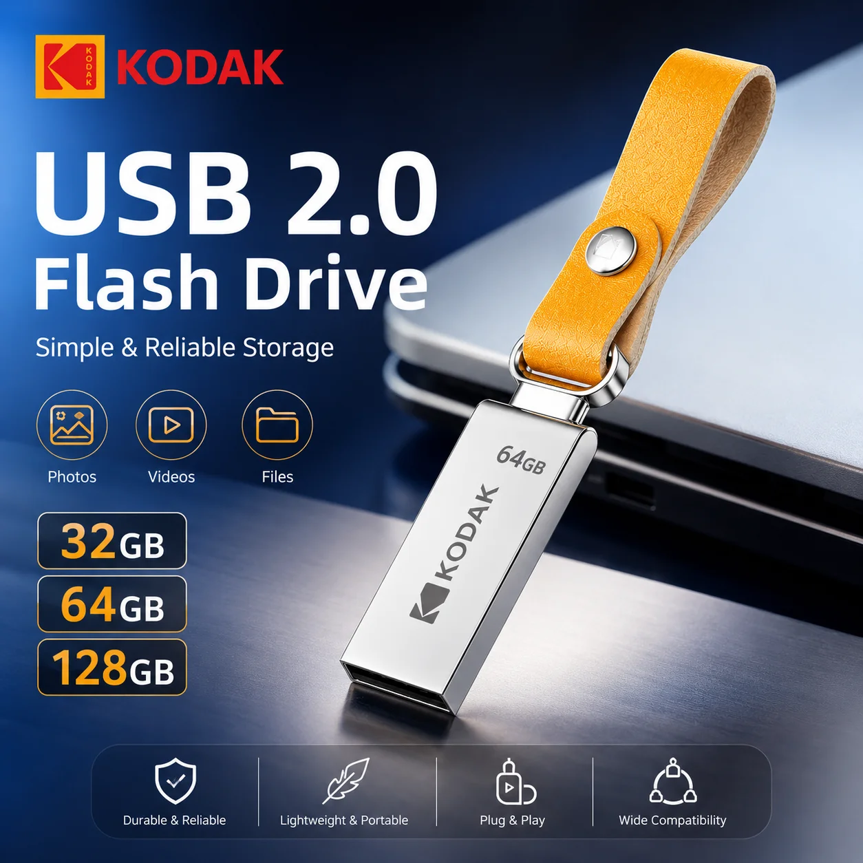 Pen Drive USB 2.0 KODAK K122 128GB 64GB 32GB Mini Metal à Prova d'Água para PC e Laptop