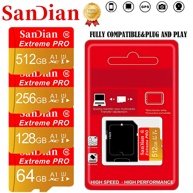 Cartões de Memória Ultimate TF, Cartões SD, Micro TF SD de 64GB, 128GB, 512GB Ultra HD C10 para Nintendo Switch e Gravadores de Vídeo