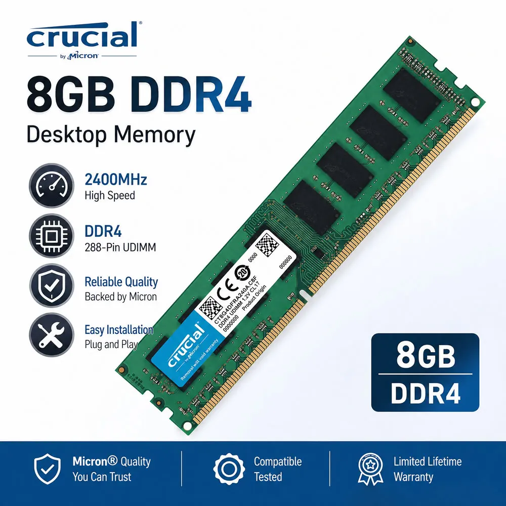 Memória Crucial RAM Desktop DDR4 16GB 4GB 8GB 3200MHz 2133 2400 2666MHz DIMM 288Pin PC4-21300 25600 19200 17000 Não-ECC para PC Memória Crucial RAM Desktop DDR4 16GB 4GB 8GB 3200MHz 2133 2400 2666MHz DIMM 288Pin PC4-21300 25600 19200 17000 Não-ECC para PC