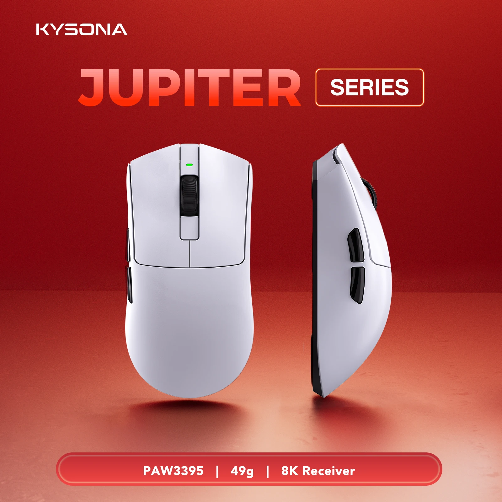 Mouse sem fio Kysona Jupiter PAW3395 Sensor 26000DPI Leve 49g 8kHz Mouse recarregável para jogos Conexão com fio Adequado para P Mouse sem fio Kysona Jupiter PAW3395 Sensor 26000DPI Leve 49g 8kHz Mouse recarregável para jogos Conexão com fio Adequado para P