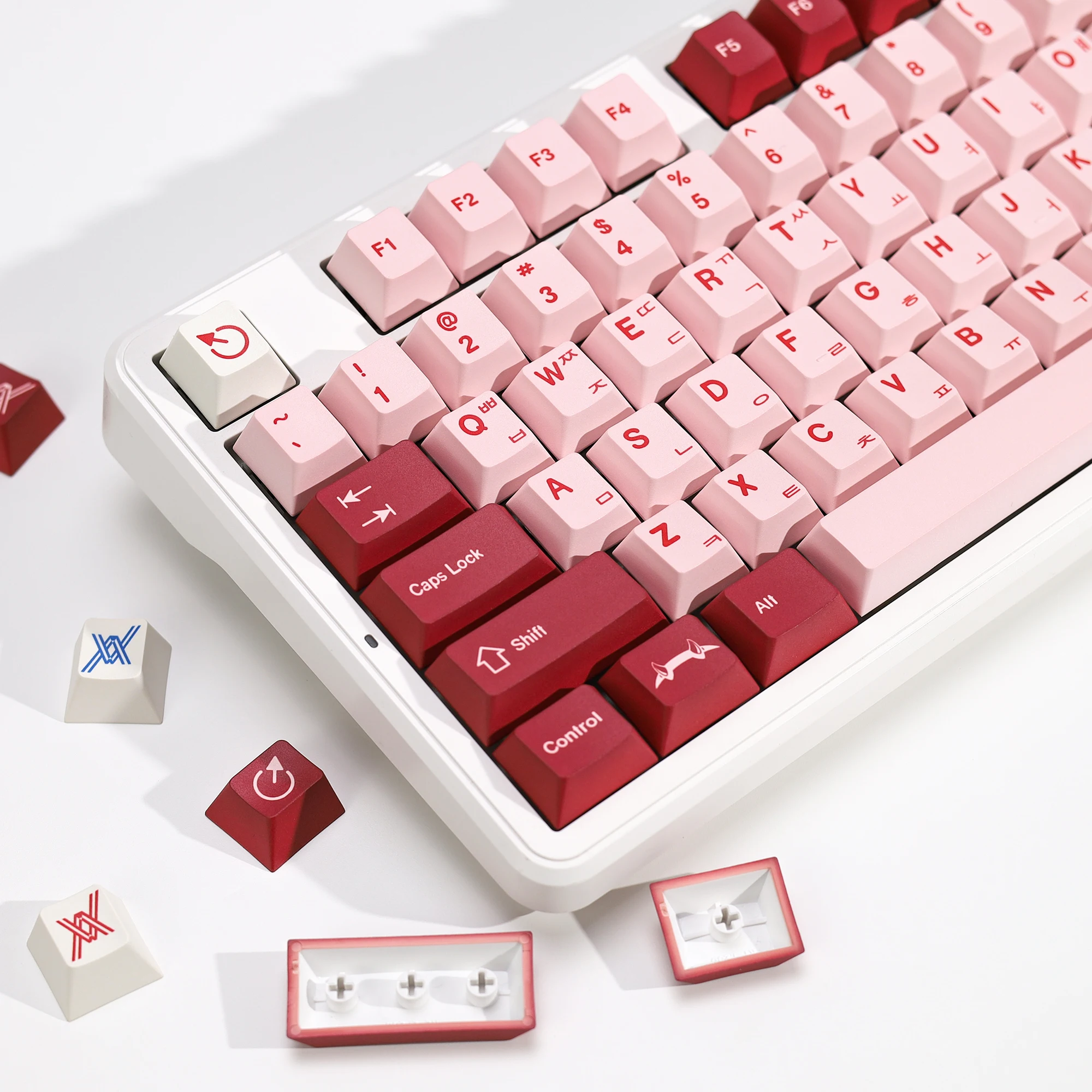 Kbdiy gmk querido keycaps coreano pbt retro vermelho alice iso cereja perfil keycap personalizado para mx switch 60 teclado mecânico gamer