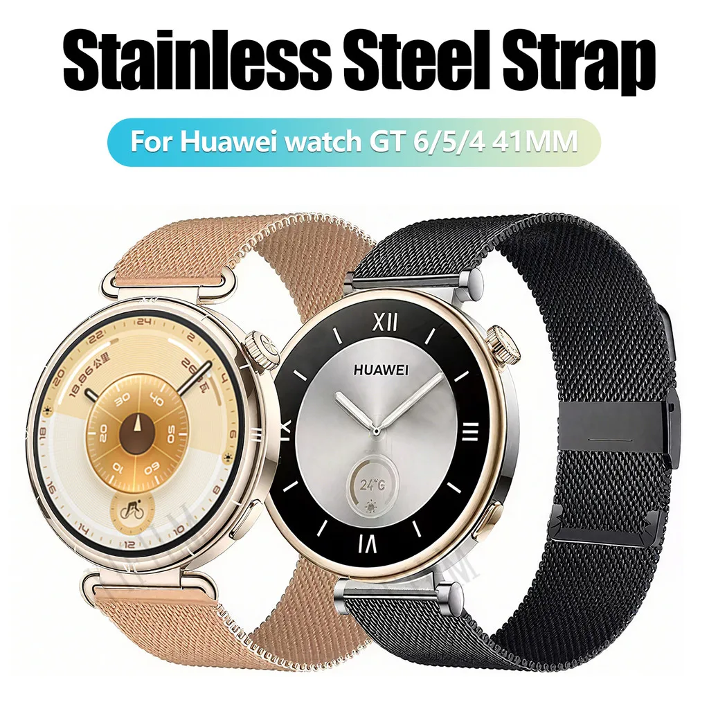 Pulseira de relógio inteligente para huawei watch gt 6 5 4, pulseira de 41mm, pulseira de aço inoxidável durável de 18mm, pulseira clássica unissex