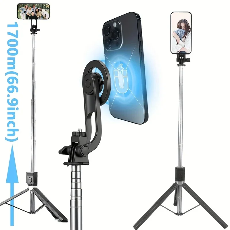 【Liberação Rápida Magnética】Tripé para bastão de selfie com controle remoto sem fio｜Vem com uma placa adaptadora de metal universal, compatível com