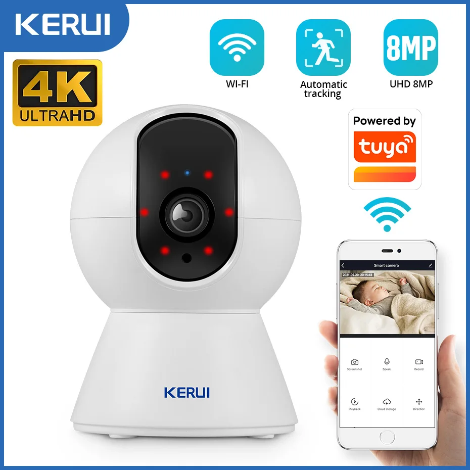 Câmera IP WiFi KERUI 5MP 8MP 4K HD para Segurança Interna, Câmera de Vigilância Residencial, Funciona com Tuya Smart e Rastreamento Automático Câmera IP WiFi KERUI 5MP 8MP 4K HD para Segurança Interna, Câmera de Vigilância Residencial, Funciona com Tuya Smart e Rastreamento Automático