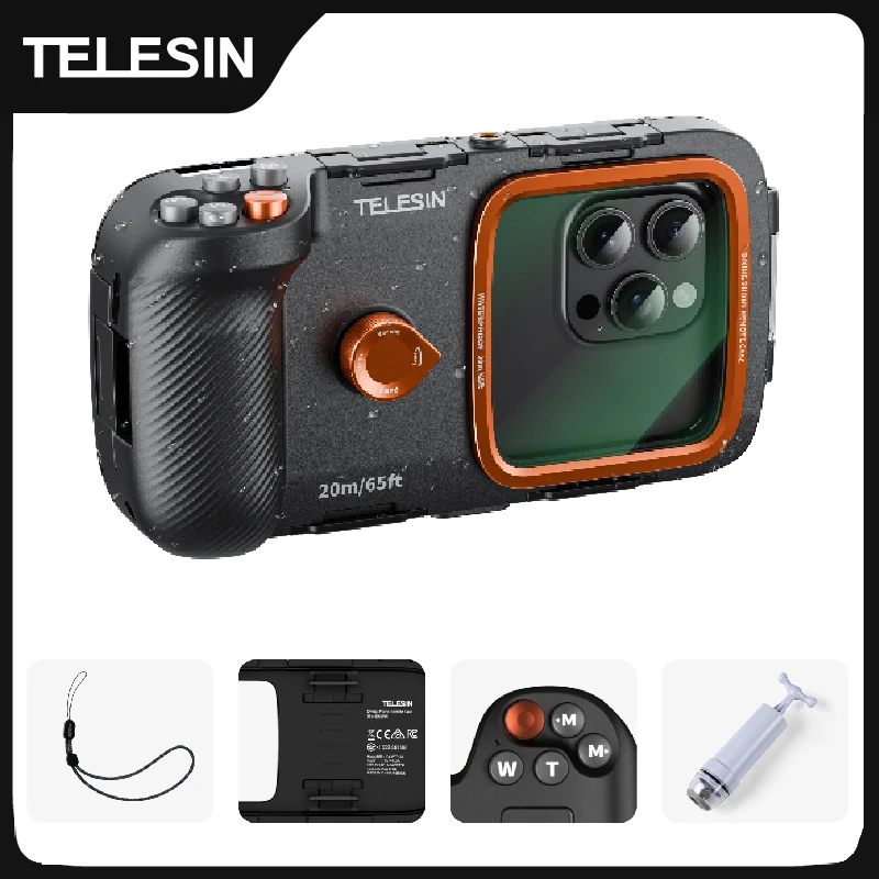 Telesin capa de telefone à prova d'água para mergulho, universal, câmera de telefone, suporte de aperto de mão, ajuda de tiro, alça de controle remoto