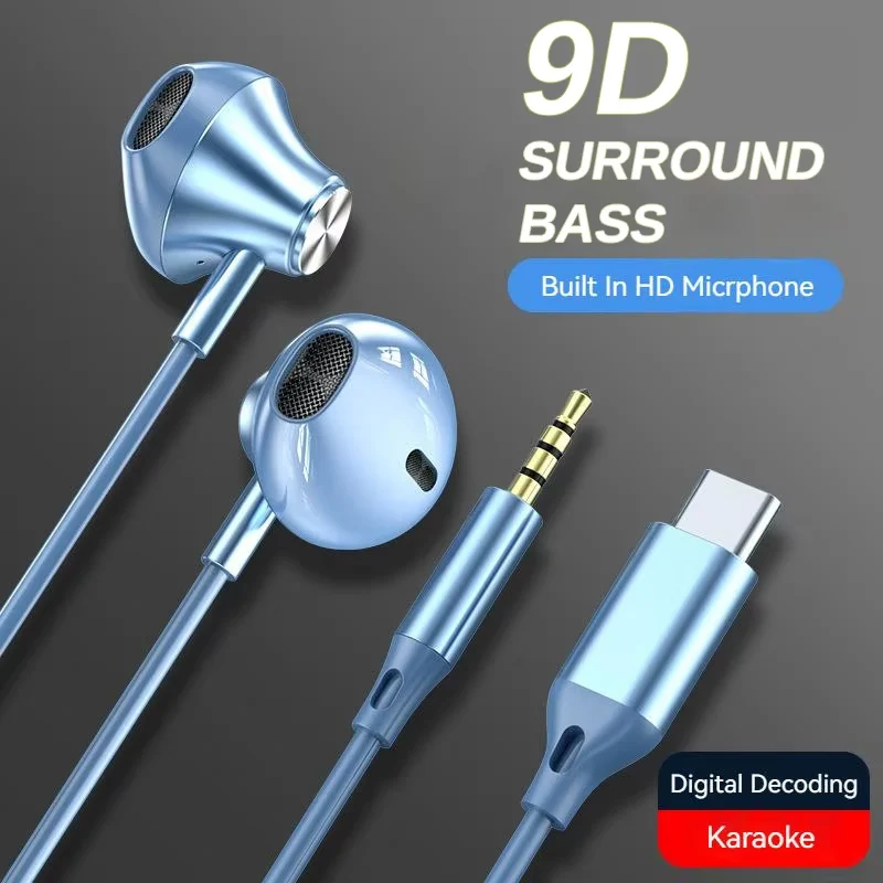 # 9d estéreo tipo c & 3.5mm gamers fones de ouvido com fio fone de ouvido intra-auricular alta fidelidade baixo para samsung earbud no microfone handsfree